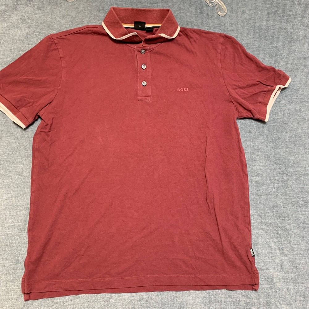 Hugo Boss Polo Shirt Mens XL Burgundy High Low Hem Side Slit Tennis Performance